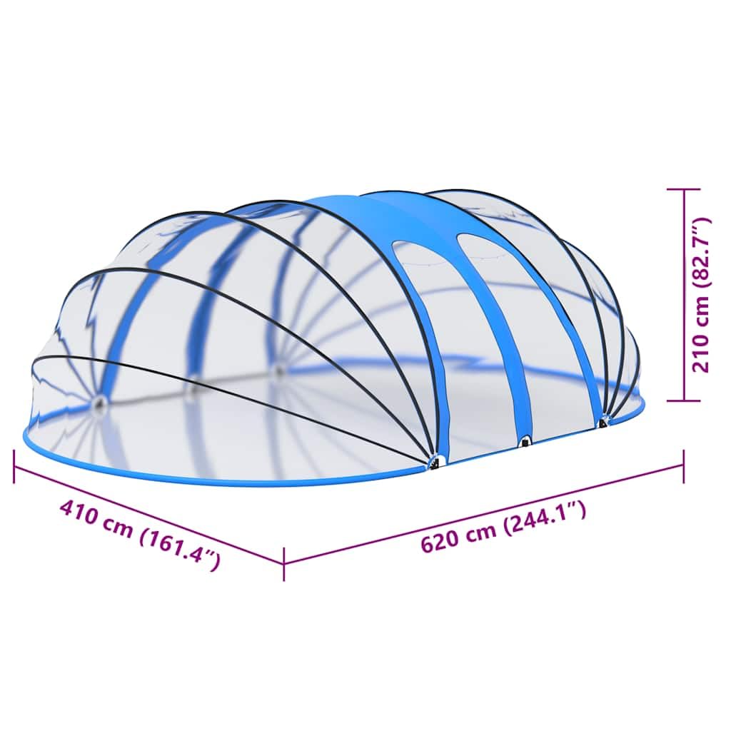 Piscina a cupola ovale, 620 x 410 x 210 cm, in PVC con telaio in fibra di vetro, copertura impermeabile per piscina fuori terra fino a 5 m, con porte arrotolabili, protezione UV