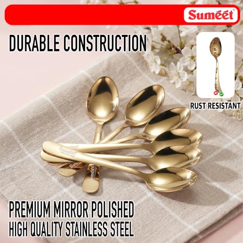 Image of Sumeet Stainless Steel Golden Baby /Meduim Premium Spoon Set of 6 Pc - (15.5cm L) (1.6mm Thick)
