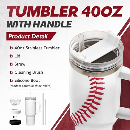 Image of Baseball Tumbler with Handle 40oz, Insulated Stainless Steel Cup with Lid & Straw, Gifts for Men, Boys, Players, Coaches, Sports Lovers, Christmas, Birthday