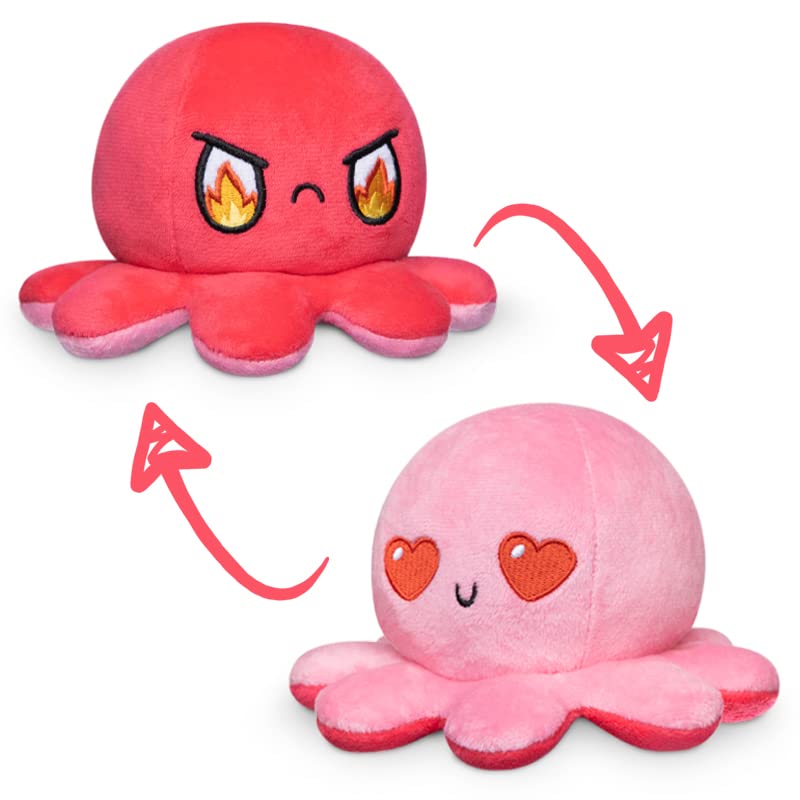 TeeTurtle | The Moody Reversible Octopus Plushie | Patented Design | Sensory Fidget Toy for Stress Relief | Light Pink + Pink | Love + Rage | Show Your Mood Without Saying a Word!