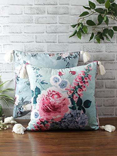 Image of eyda Digital Printed Cushion Covers with Zipper (Pack of 2) 18x18 Inches, Velvet Reversible Pillow Covers, Decorative Throw Cushion Covers, Square Cushion Cover for Sofa, Bed and Home Decor
