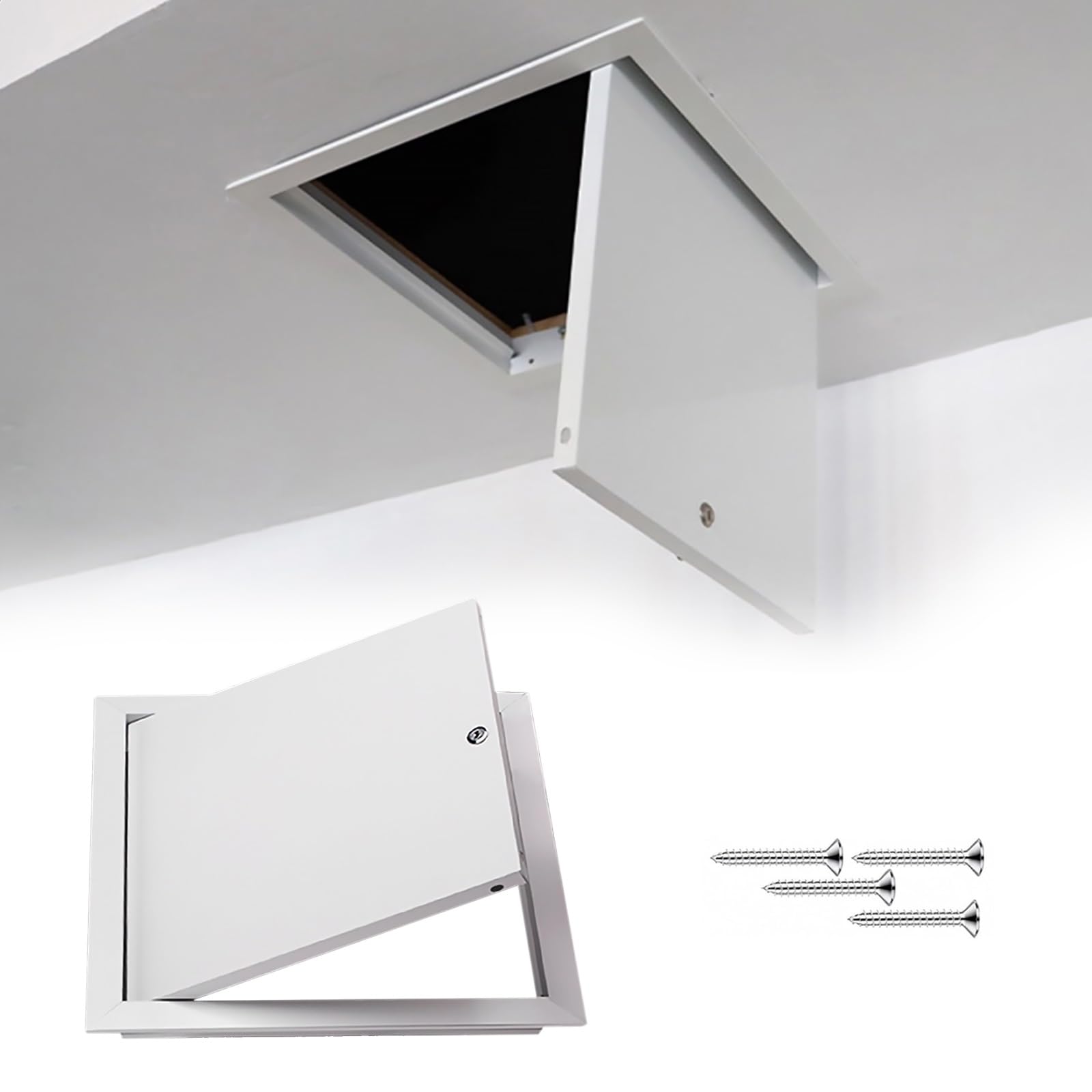 WEKONUMEX Inspection Hatch Revision Door, Pull Open Attic Access Panel White Aluminum Alloy Lock Multi Sizes Ceiling Inspection(6x6in(15x15cm))
