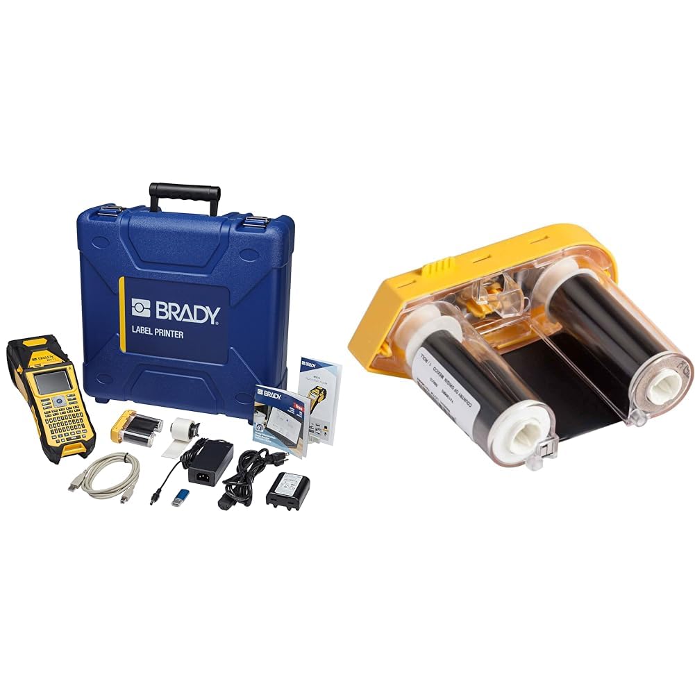 Brady M610 Handheld Label Maker with Hard Case Replaces BMP61,Yellow/Gray, Large & M61-R6010 BMP61 Series Printer -Ribbon R6000 Resin, 2" Width x 75' Length, Black