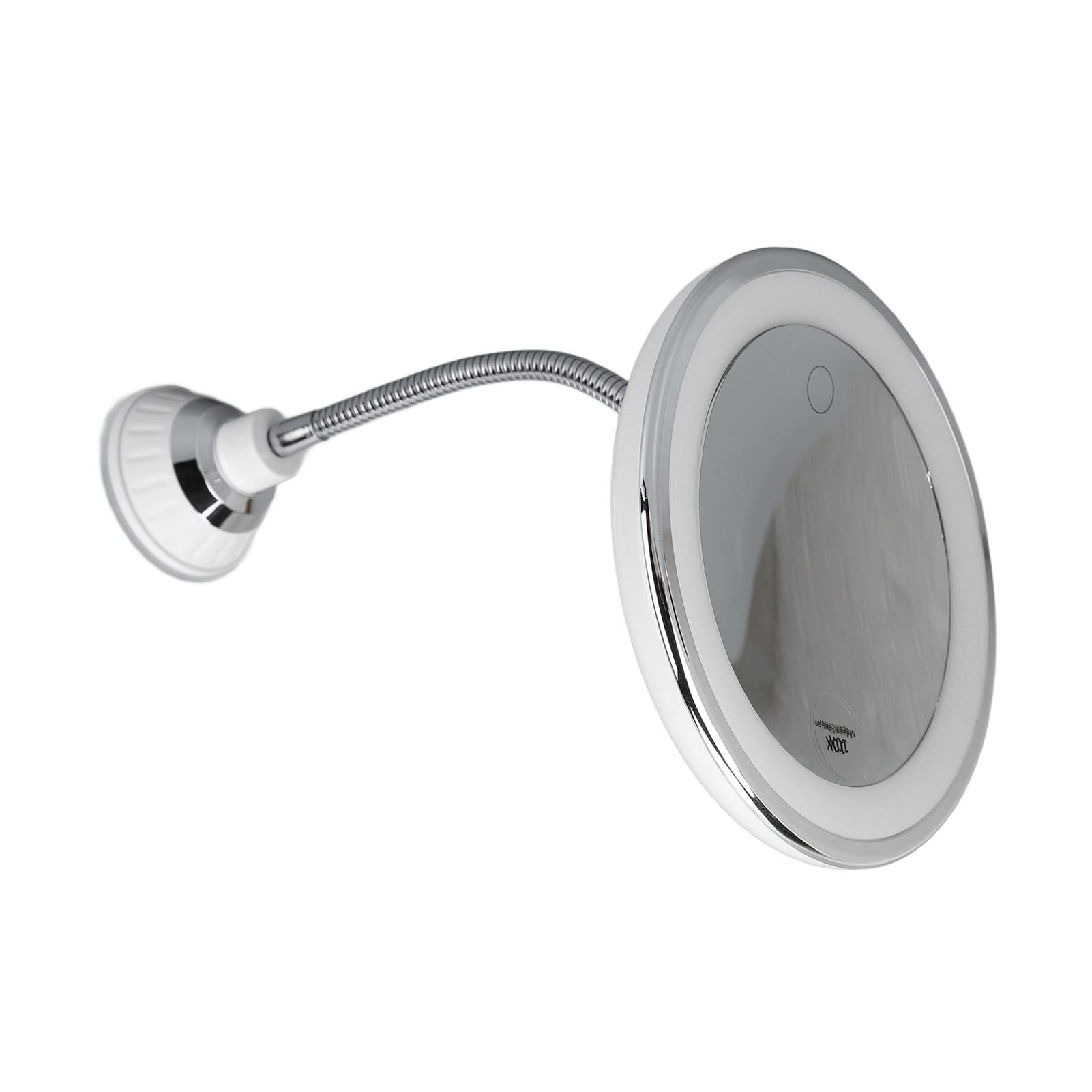 Agatige Specchio illuminato per il trucco con ingrandimento 10x, braccio girevole a 360 gradi, specchio LED a luminosità regolabile con ventosa per casa, bagno, ufficio e viaggi