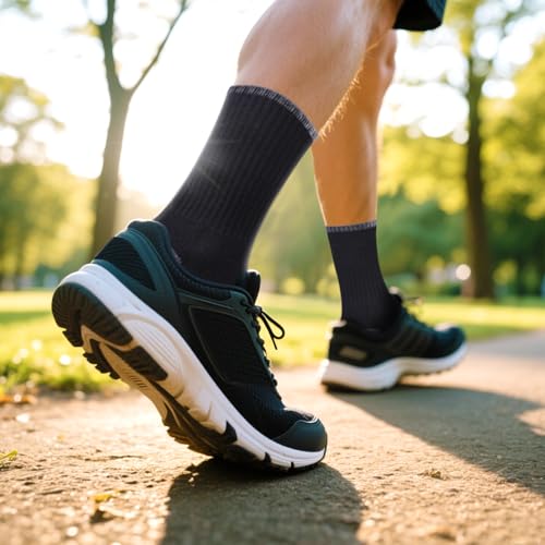 Mens Gym Tennis Golf Training Athletic Socks Moisture Wicking Cotton Cushioned Crew Socks for Men, 6 Pairs4