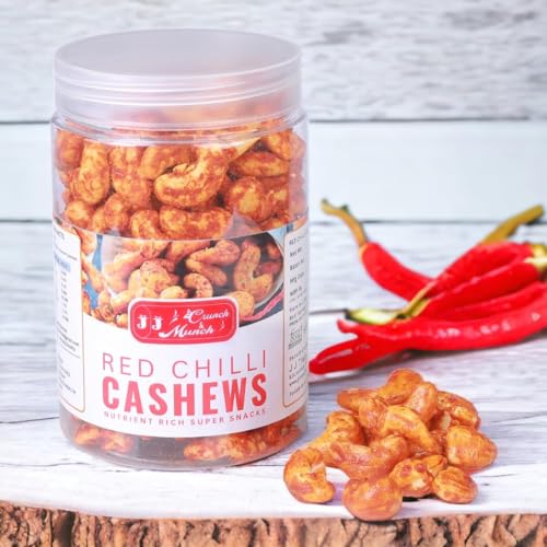 Image of J J crunch N munch Natural Cashew Red Chili Roasted | Whole Crunchy Kaju Spicy Nutritious & Delicious Dry Fruits (Pack of 3)