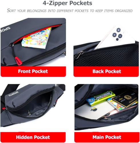 Image of Waist Bag for Men (Grey) | Fanny Waist Pouch Pack, Travel Side Sling, Running & Riding a Bike