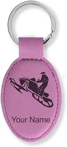 Vista 63 de LaserGram Llavero ovalado, moto de nieve, grabado personalizado incluido (negro con plata)