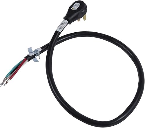 Whirlpool PT500 - Cable de alimentación original OEM de 4 cables de 50 amperios para rangos de 4 pies, color negro sustituye al W10834040