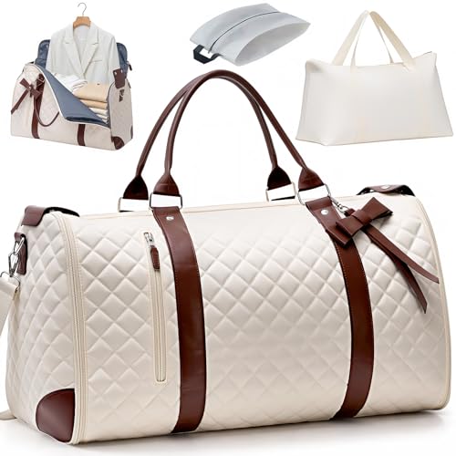 GARPROVM Anzugtasche Reisetasche für Damen, 3 in 1 Umwandelbar Kleidertaschen 2 Säcke Design mit Abnehmbar Handgepäck, Wasserdicht Wochenende Kleidersack Tasche für knitterfreie Reise (Beige)