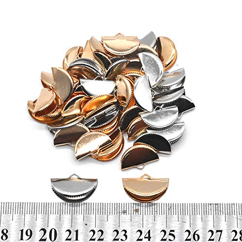 120Pcs Half Round Ribbon Crimps Silver Gold Cord Ends Cord Cap Tip Fasteners Clasp for Jewelry Making DIY Findings Crafts 20mm