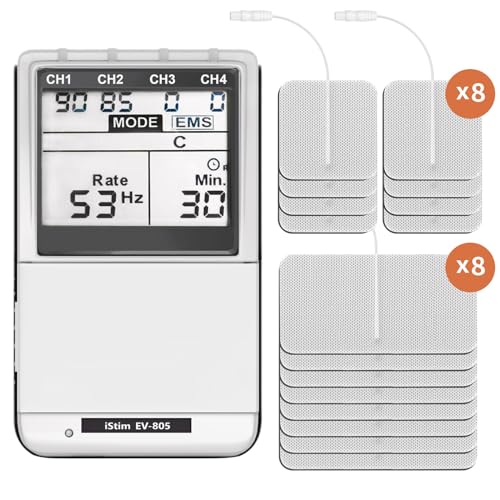 iSTIM-EV-805-TENS-EMS-4-Channel-Rechargeable-Combo-Machine-Unit-Muscle-Stimulator-Back-Pain-Relief-and-Management-24-ProgramsBacklit-Including-Electrodes-Pads