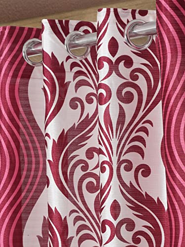 Image of Cortina 2 Piece Leaf Design Panel Eyelet Polyester Window Curtains - 5 Feet, Maroon