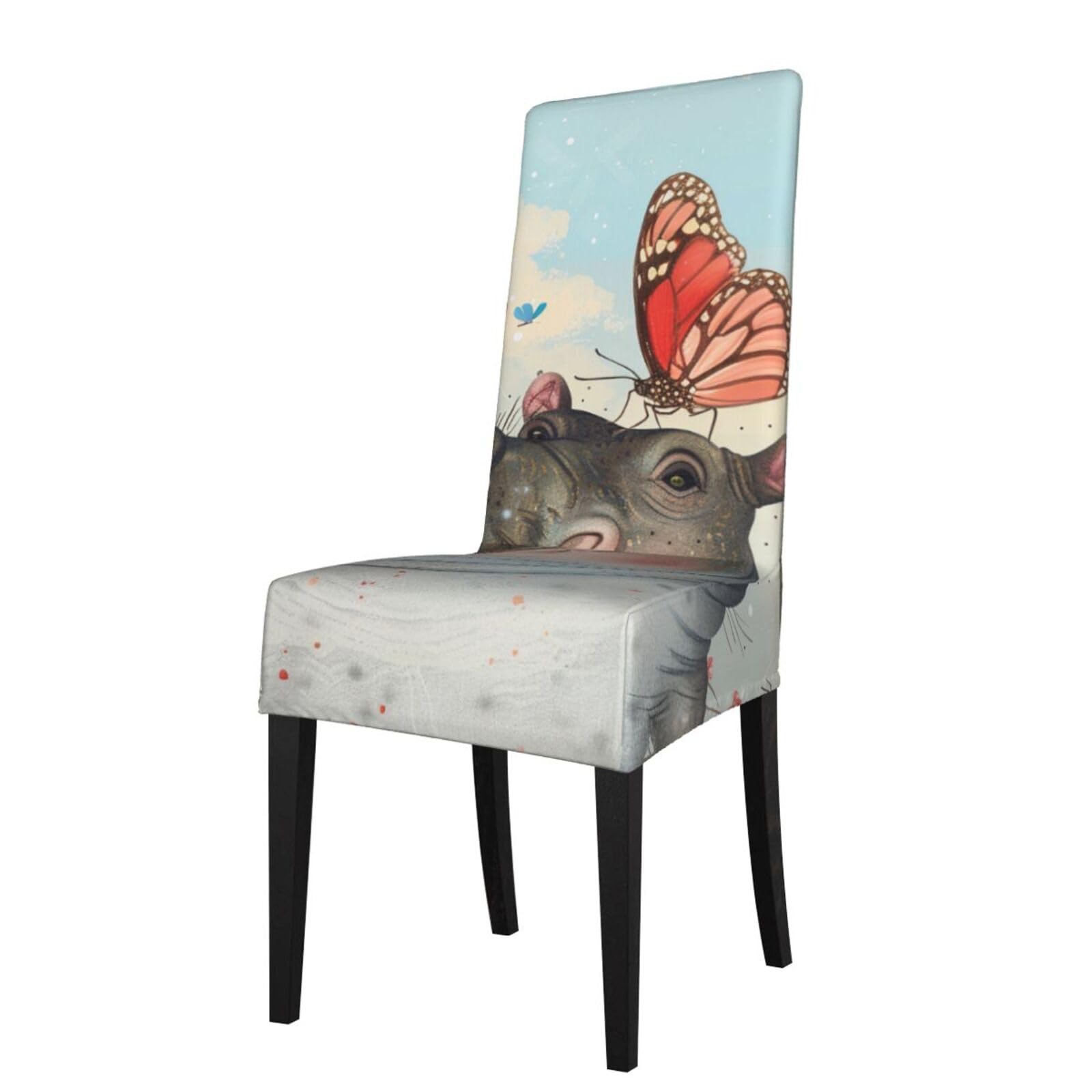 WPKJU Butterfly and Hippo Print Dining Chair Covers Removable Chair Seat Covers Decorative for Kitchen & Bar Stools