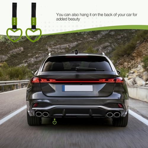 Image of 2PCS Heart Shaped Car Handle Straps, Rear Bumper Warning Keychain Ring for Car Exterior Accessories (Green)