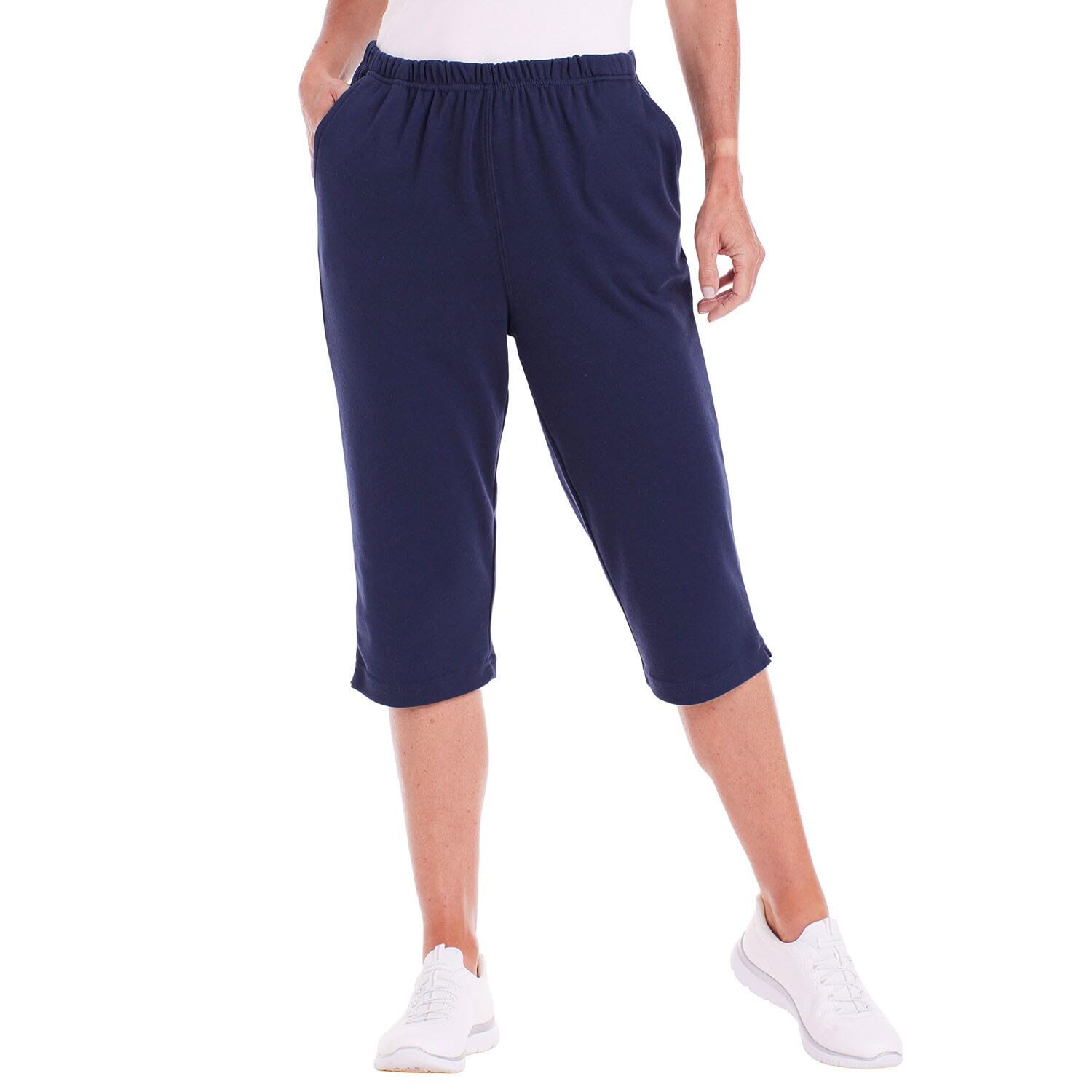 CATALOG CLASSICS Womens Capri Pants with Pockets Elastic Waist Pants for Women - Navy Large