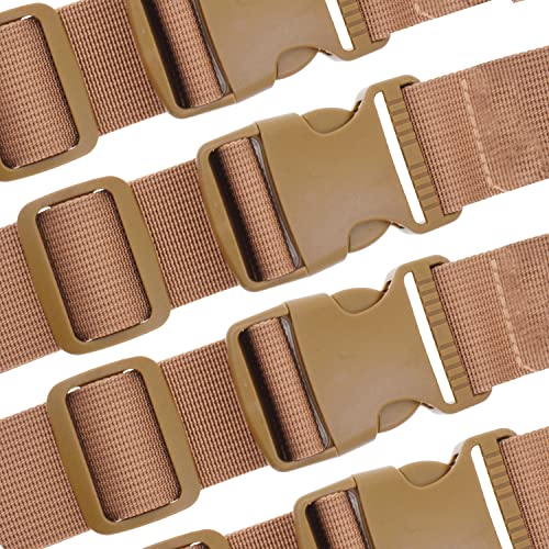 Image of Mandala Crafts Khaki Adjustable Buckle Straps Belts for Bags Luggage, 4 PCs | 65 inch Nylon Webbing, 1.5 inch Quick Side Release Clips, for Utility Use, Packing, Suitcases, Sleeping Bags, Backpacks, Camping Gear