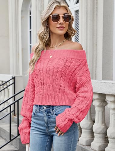 Image of ZAFUL Women V Neck Button Knit Crop Sweaters Batwing Sleeve V Back Ribbed Hem Pullover Sweater