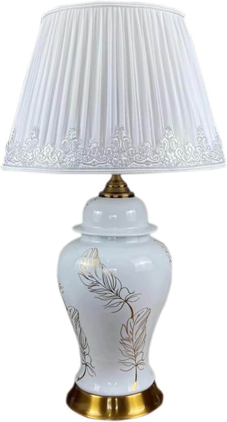 YNIYUJKL Table Lamp Ceramic Bedside Living Room Fabric Lampshade Desk