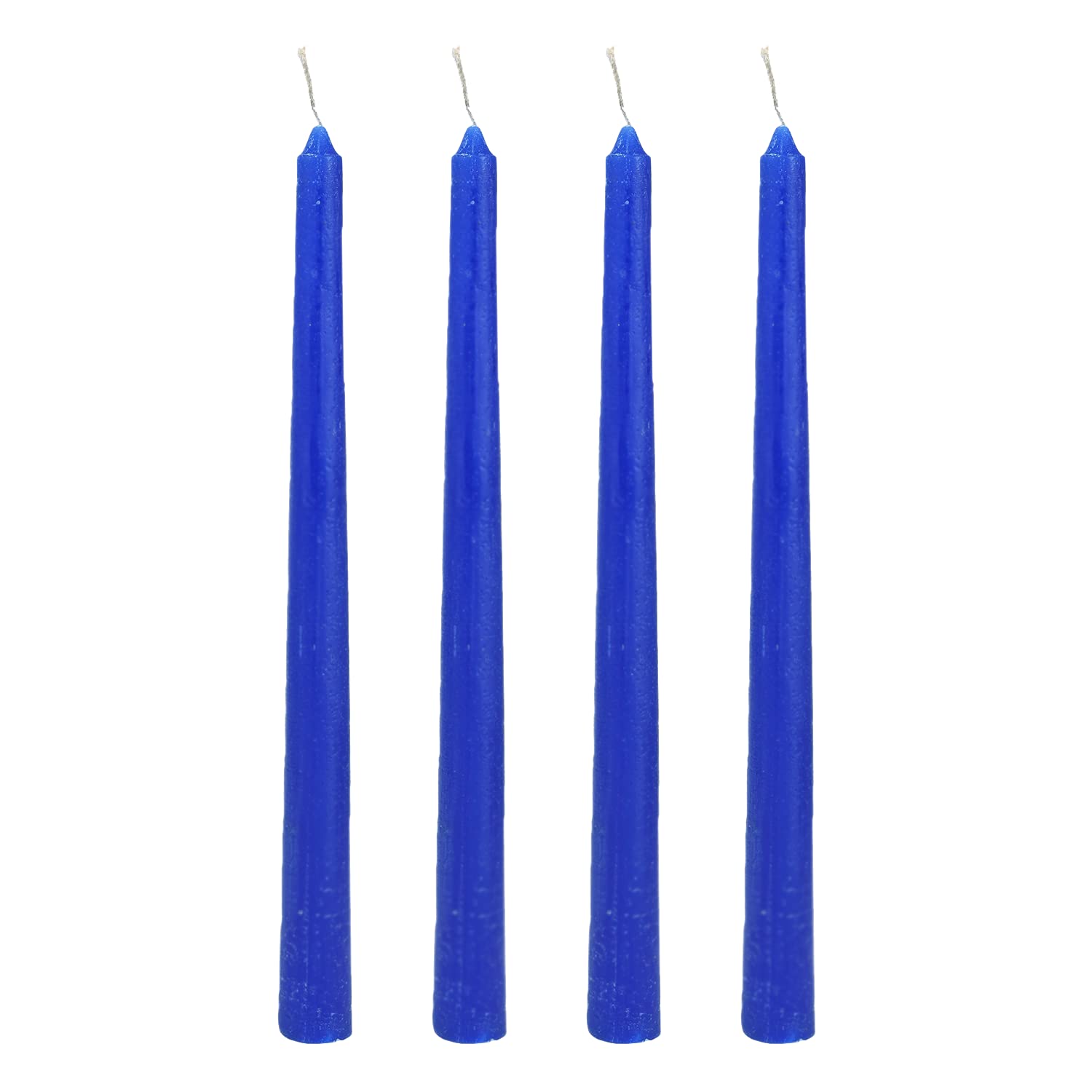 SITARA CRAFTS® Long Houseold Orange, Red, Green, Blue & White Taper Candles |Wax| Dripless Candlesticks |10-Inch Tall | 8 Hour Clean Long Burning | Party and Special Occasions (Set of 4, Blue)