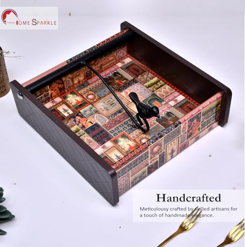 Image of Home Sparkle Napkin Storage - 1 Pack Table Napkin Holder Tray for Indoor & Outdoor Use | Kitchen, Dining, Restaurant & Home Decor (Brown-C6V44)