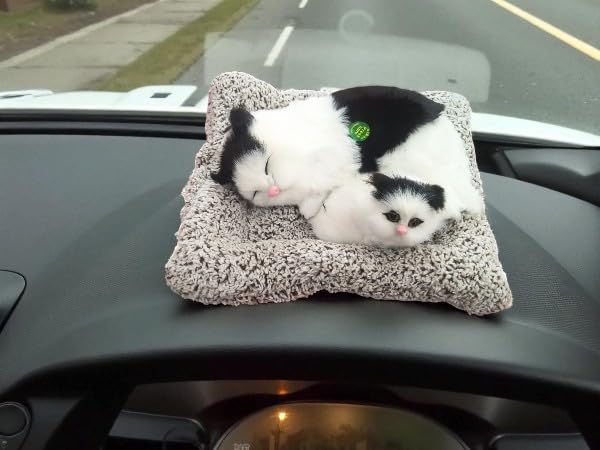 Image of Realistic Sleeping Cat Plush - Mother & Kitten Set, Soft Decorative Toy for Kids, Home & Car Decor, 25 x 20 cm (Black&White)