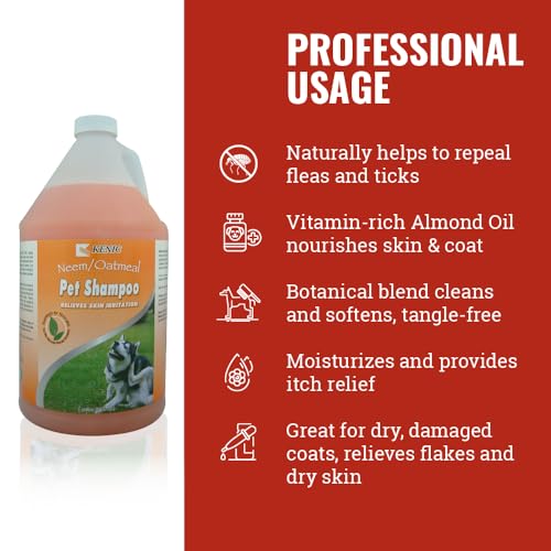 Image of Kenic Neem Oatmeal Conditioning Dog & Cat Shampoo, Calming Relief for Itchy Skin with Natural Flea & Tick Support, Moisturizing Botanical Blend, Made in USA