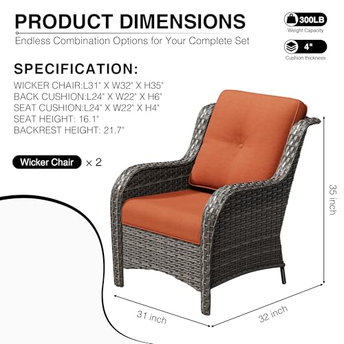 Image of Joyside Patio Chairs Set of 2, Wicker Patio Furniture with High Back, Deep Seating, Wide Armrest, Thickened Cushions, Outdoor Rattan Furniture for Deck, Porch Use