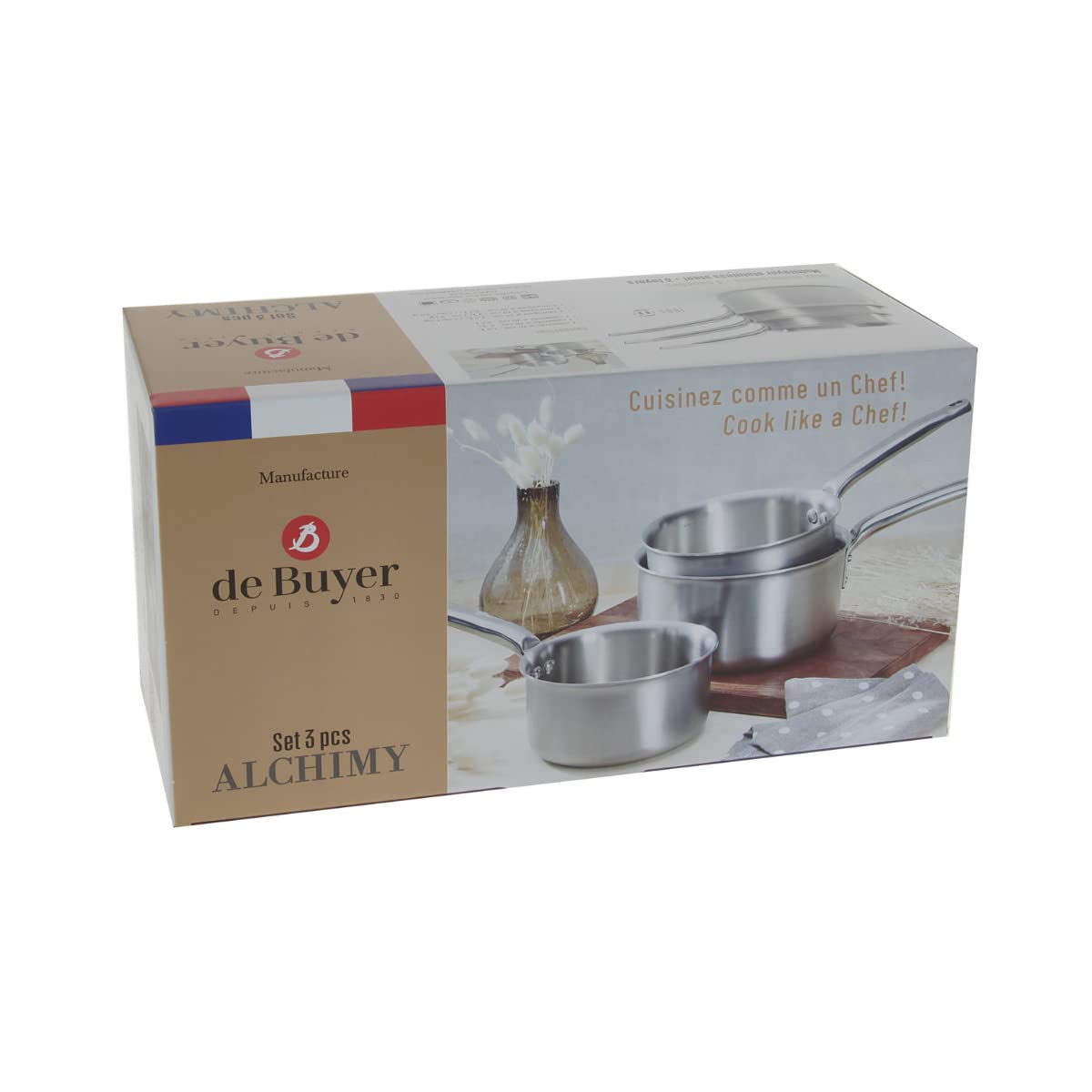 Qdesign - 3-delig inductiekookgerei - Set van 3 roestvrijstalen pannen met antiaanbaklaag - Zonder deksel en PFOA-vrij - Zilverkleurig, 20, 24 en 28 cm