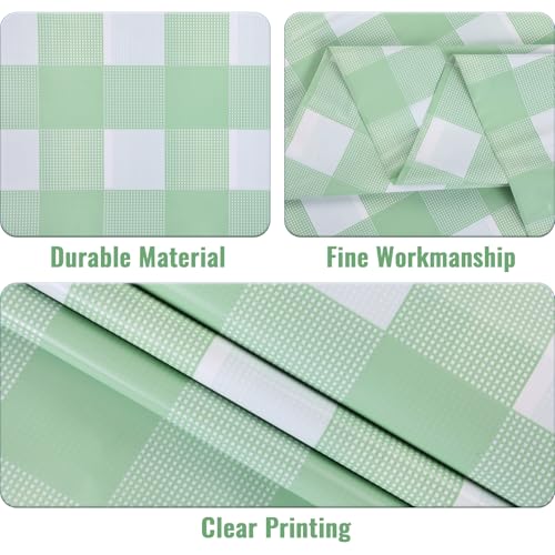 Image of Kesfey 9 Packs Sage Green Gingham Tablecloth Sage Green and White Checkered Table Cloths 54 x 108 Inches Disposable Plastic Gingham Tablecovers Waterproof Picnic Camping Table Covers for Baby Shower