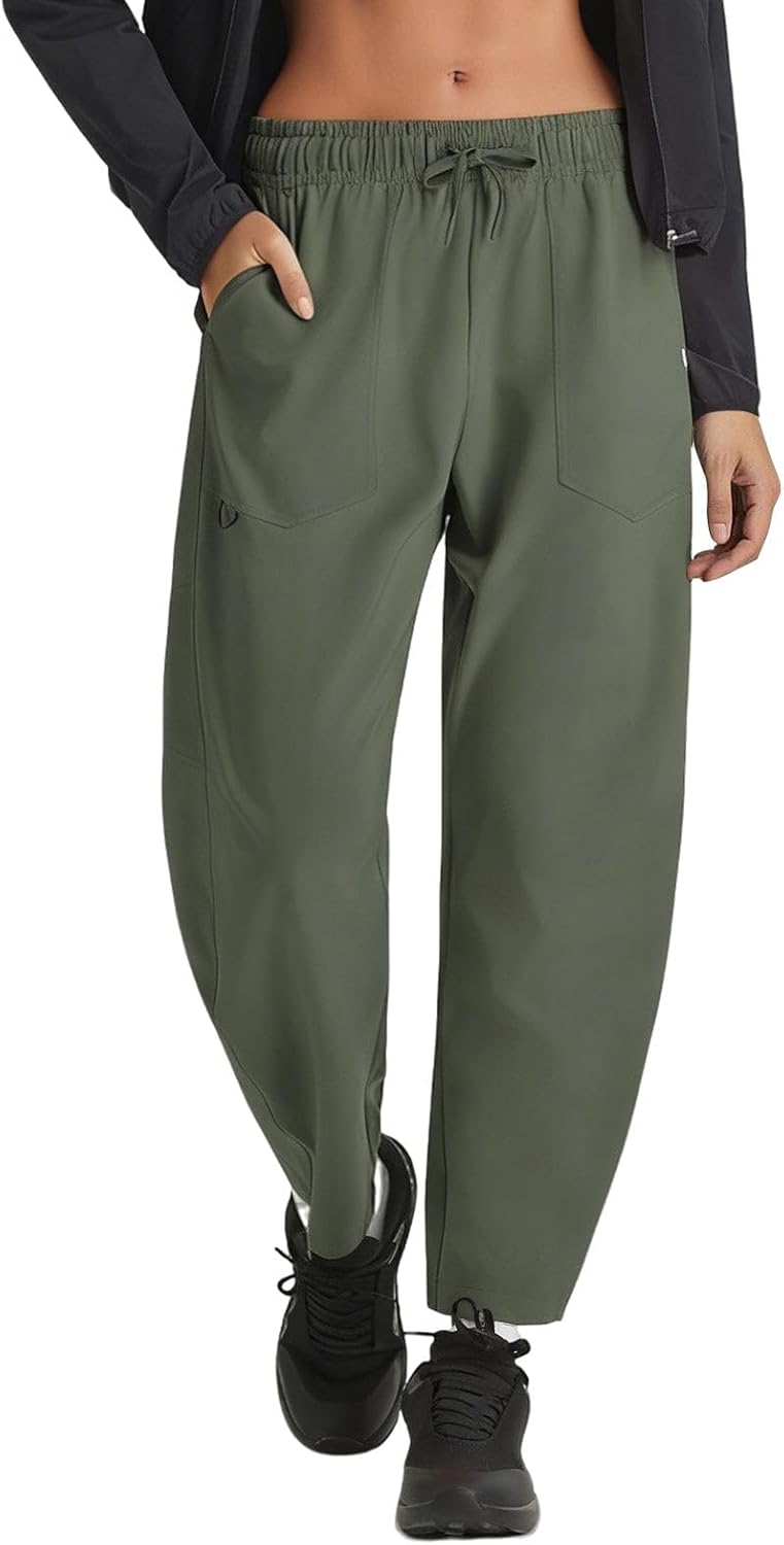baleaf Women's Barrel Pants Water Resistant Lightweight Travel Sweatpants Hiking Ankle Trousers with 5 Pockets Casual Slacks