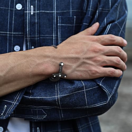 Stainless Steel Mens Cuff Bracelet, Cool Sword Silver/Black/Gold Viking Celtic Knot Cubic Zirconia Open Metal Cuff Bangle Bracelets Jewelry Gifts for Men, 62MM3