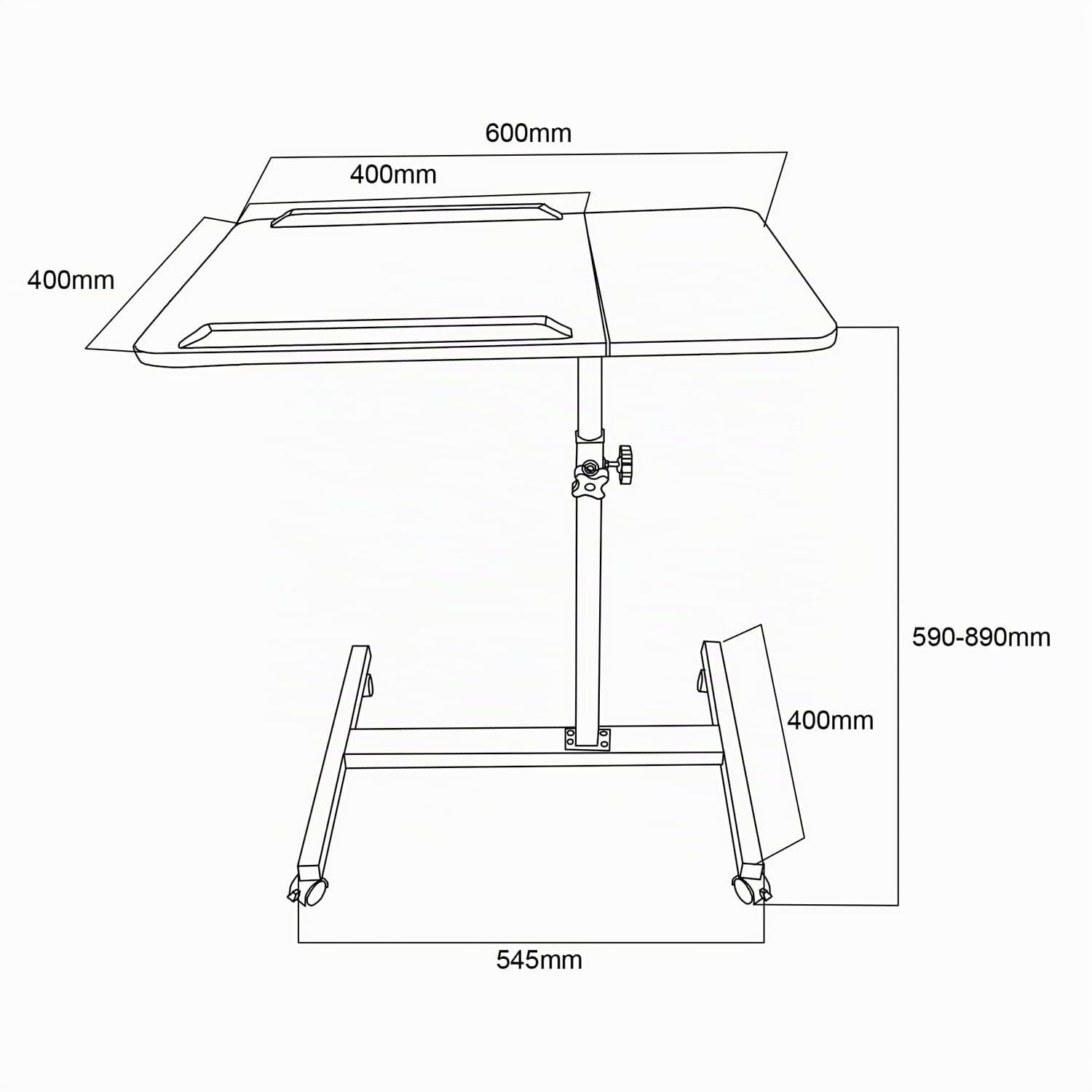 Maclean Mesa Portátil | Altura Ajustable de 59 a 89 cm | Tablero Doble Inclinable hasta 90° | Ruedas con Freno | Capacidad de Carga hasta 30 kg | Mesa Ergonómica para Ordenador (Blanco)