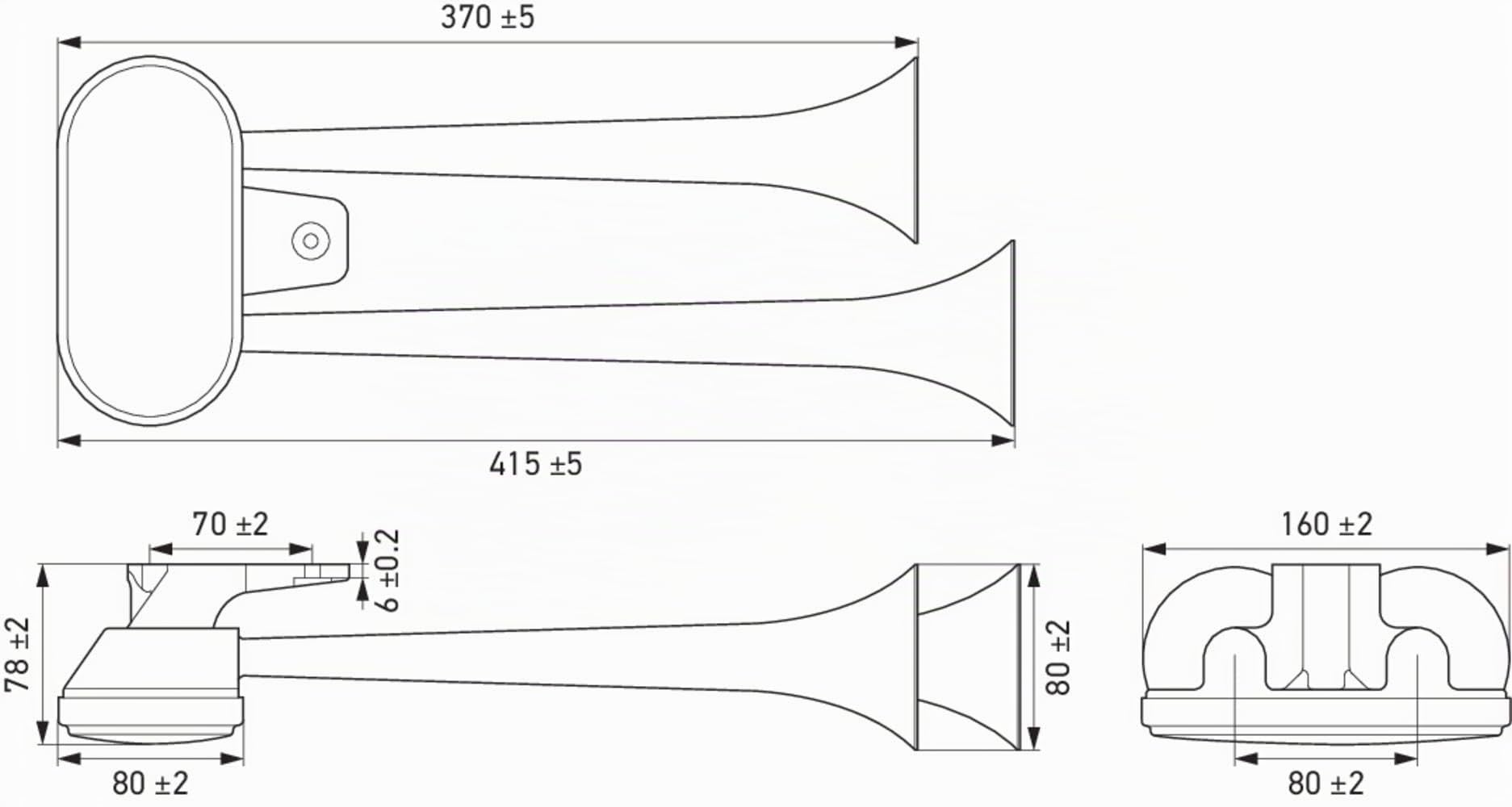 HELLA Tromba CA34,24V,115dB(A),Gamma frequenze da,300Hz,Gamma frequenze fino a,350Hz,Tono basso/Tono alto,elettrico,Bocchettone di tubo,Spina,Spi,3PB 005 411-001