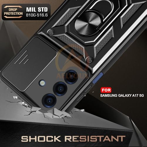 Image of Armor Bumper Back Cover Case for Samsung Galaxy A17 / F17 / M17 Rotating Camera Cover, Ring Holder & Kickstand | Heavy Duty & 360 Degree Protection Back Cover (Black)