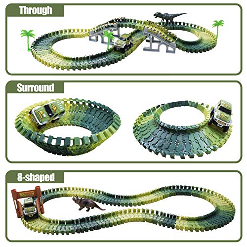 image for Kalining 142 Piece Dinosaur Race Track Car for Kids,Dinosaur World Din