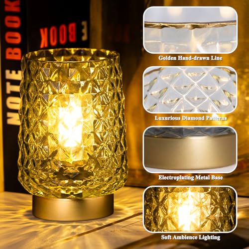 Battery Operated Desk Lamps Timer, 100% Authentic Design Ornamental LED Lamp, Cordless lamp for No Outlet Areas, Hand-drawn Diamond Sample, Glass Temper Gentle for Entryway, Bed room, Lavatory(Inexperienced) - Image 5