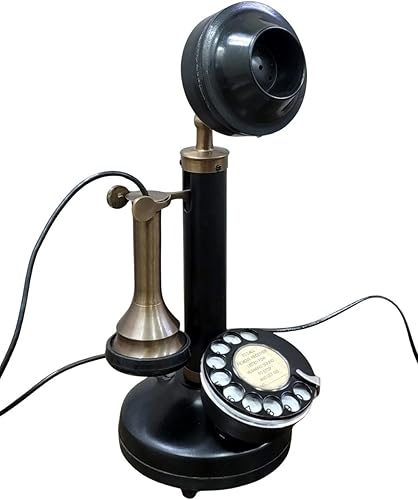 Réplica antigua Teléfono LandlineTelephone Vintage Classic Rotary Dial Teléfono de escritorio Negro y Latón Antiguo (latón, hierro y baquelita)