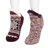 Muk Luks Women's 2-Pair Short Cabin Socks, Concord Grape, L/XL