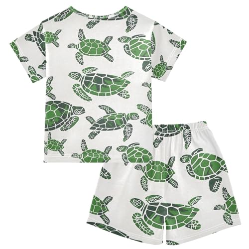 ALAZA Green Watercolor Turtle Pajamas Short Sleeve 2 Piece Sleepwear Top and Bottom Pajama Set Unisex2