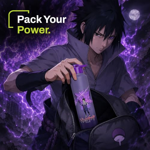Image of Water Bottle 950ml Stainless Steel Sports /Fridge Bottle with Sipper Cap | 1-Year Warranty | Single Wall| For Home, Office, Gym, Travelling | Lightweight | Naruto Ninja | Purple-Sasuke