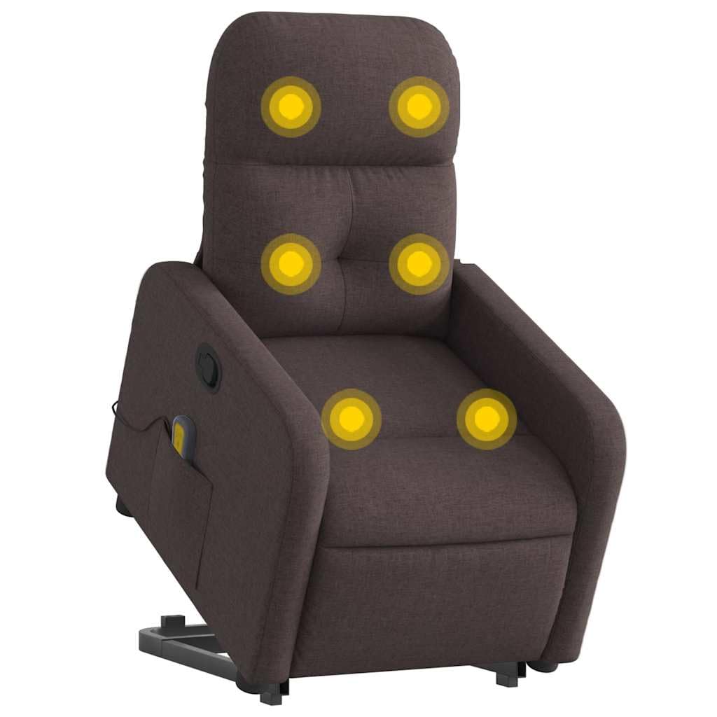 Sillón de masaje con ayuda para levantarse, funda de tela marrón oscuro, 6 puntos de vibración, función reclinable manual, cómodo sillón tapizado con reposabrazos, ideal como sillón de