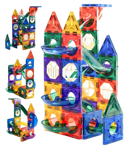 LARCIVELLE Magnetbausteine Kugelbahn Regenbogenfarben 60 Teile 6 cm