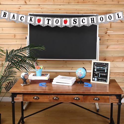 Image of Mooliwe Classroom Decor DIY Banner, Welcome Back to School Party Supply Custom Hanging Bunting Garland Kit with Letters for First Day of School Ambience Celebration Decoration(Black,Composition)
