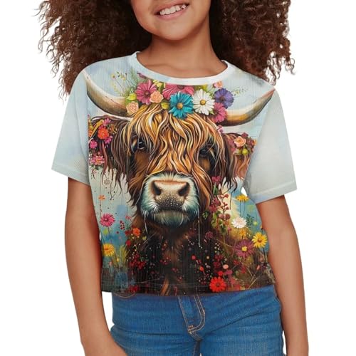 T Shirts for Girls 5-14 Summer Short Sleeve Girls Crop Tops Beach Kids Crew Neck Cropped T Shirt3