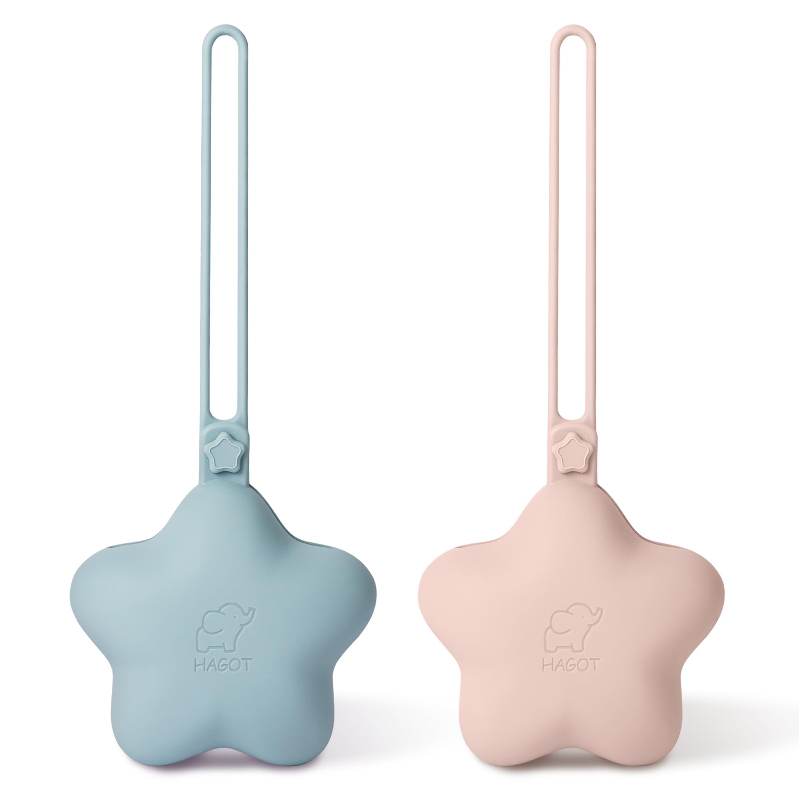 HAGOT 2 Pack Schnullerbox Silikon, Box Dummy, Schnullerbox für Unterwegs Sterndesign, Schnuller-aufbewahrung, Dummy Boxen BPA-frei, Sicheres Baby Zubehör, Rosa-Weiß + Hellblau