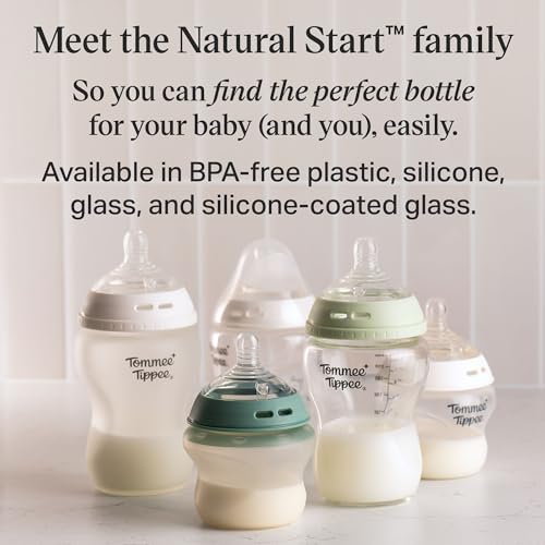 Image of Tommee Tippee Natural Start Glass Newborn Starter Set, 150ml and 250ml Anti-Colic Baby Bottles, Slow and Medium Flow Breast-Like Teats for a Natural Latch, Self-Sterilising