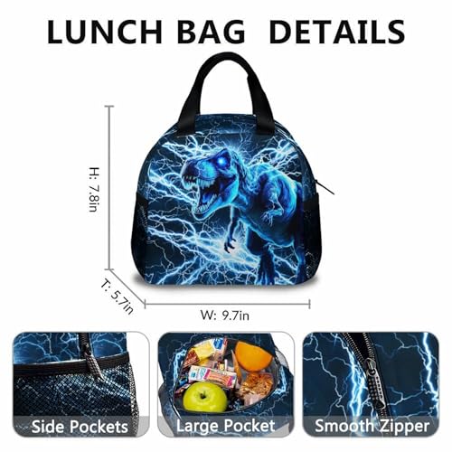 Dinosaur Backpack for Boys, Set of 3 Kids Lighting Bookbag Gift for Kindergarten Preschool Primary, 17 Inch Lightweight Cool Personalized Backpacks for School4