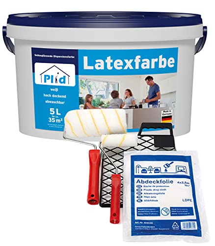 Plid® Pintura de látex blanco brillante [juego de 5 litros] – Pintura lavable para interior de cocina y baño – Pintura de látex lavable fácil de limpiar y no barro – lavable no llena