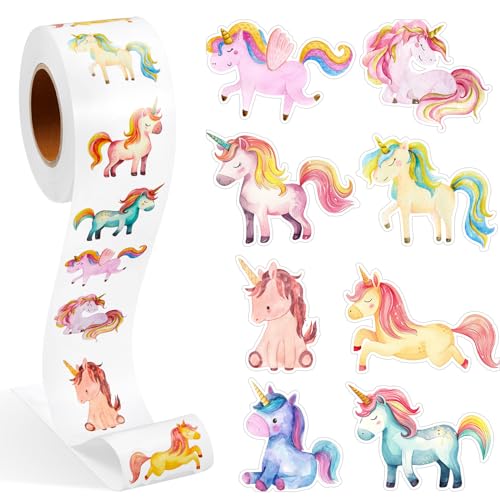 Qeeenar 1 Roll Unicorn Stickers Decal Reward Cute Office Supplies Incentives Animals Sticker Christmas Party Favor 500 Pcs Each Roll